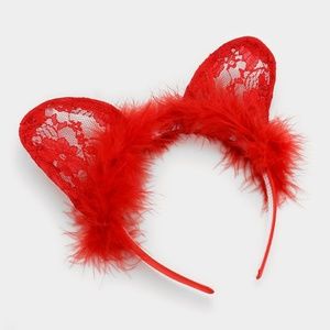 Red Sexy Cat Ear Lace Fur Headband Sexy Animal